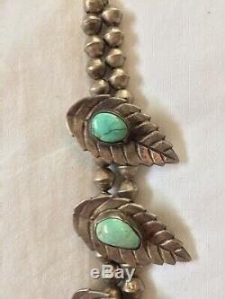 Vintage Navajo 240g Silver Squash Blossom Naja Turquoise Necklace