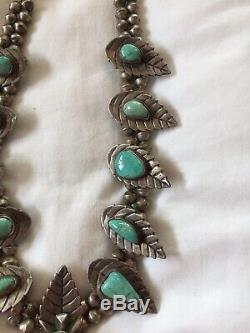 Vintage Navajo 240g Silver Squash Blossom Naja Turquoise Necklace