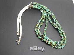 Vintage Navajo 3 Strand Turquoise Gemstone Shell Heishi Silver Bead Necklace 28