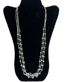 Vintage Navajo 3 strand liquid silver & heishi turquoise beaded necklace