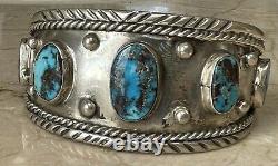 Vintage Navajo 5 Stone Turquoise & Sterling Silver Row Bracelet