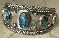 Vintage Navajo 5 Stone Turquoise & Sterling Silver Row Bracelet