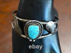 Vintage Navajo #8 Turquoise & Sterling Cuff Bracelet 2 grams- 6 7/8 wearable