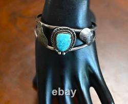 Vintage Navajo #8 Turquoise & Sterling Cuff Bracelet 2 grams- 6 7/8 wearable