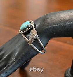 Vintage Navajo #8 Turquoise & Sterling Cuff Bracelet 2 grams- 6 7/8 wearable