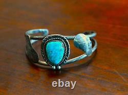 Vintage Navajo #8 Turquoise & Sterling Cuff Bracelet 2 grams- 6 7/8 wearable