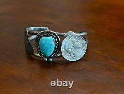 Vintage Navajo #8 Turquoise & Sterling Cuff Bracelet 2 grams- 6 7/8 wearable