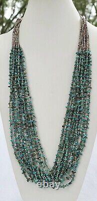 Vintage Navajo. 925 Green Blue Turquoise Twelve Strand Beaded Necklace
