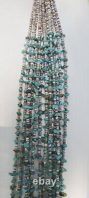 Vintage Navajo. 925 Green Blue Turquoise Twelve Strand Beaded Necklace