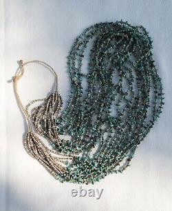 Vintage Navajo. 925 Green Blue Turquoise Twelve Strand Beaded Necklace