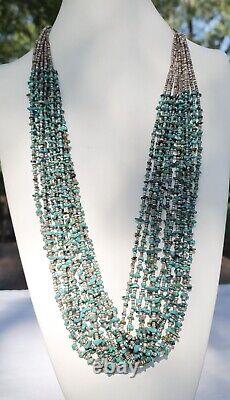 Vintage Navajo. 925 Green Blue Turquoise Twelve Strand Beaded Necklace