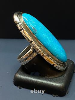 Vintage Navajo 925 Sterling Silver Turquoise Ring Large Old Pawn sz8 Ornate