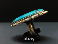 Vintage Navajo 925 Sterling Silver Turquoise Ring Large Old Pawn sz8 Ornate