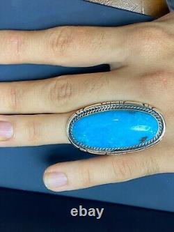 Vintage Navajo 925 Sterling Silver Turquoise Ring Large Old Pawn sz8 Ornate