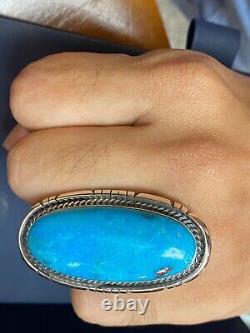 Vintage Navajo 925 Sterling Silver Turquoise Ring Large Old Pawn sz8 Ornate