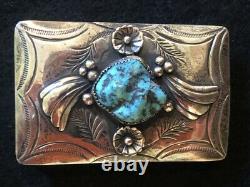Vintage Navajo A. Benally Sterling Silver Turquoise Western Belt Buckle
