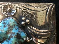 Vintage Navajo A. Benally Sterling Silver Turquoise Western Belt Buckle