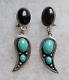 Vintage Navajo Angel Wings Turquoise Onyx Sterling Silver Post Pierced Earrings