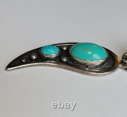 Vintage Navajo Angel Wings Turquoise Onyx Sterling Silver Post Pierced Earrings