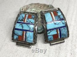 Vintage Navajo Arthur Yazzie Sterling Silver Turquoise Coral Opal Watch Tips