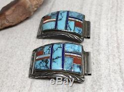 Vintage Navajo Arthur Yazzie Sterling Silver Turquoise Coral Opal Watch Tips