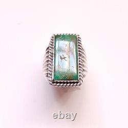 Vintage Navajo Artisan 925 Sterling Silver & Royston Turquoise Signet Ring 8