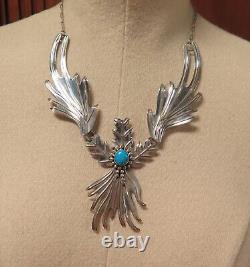 Vintage Navajo Artistan John Mike Sterling Silver & Turquoise Necklace 48g