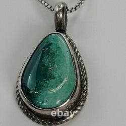 Vintage Navajo BC Signed Sterling Silver 925 Necklace With Turquoise Pendant