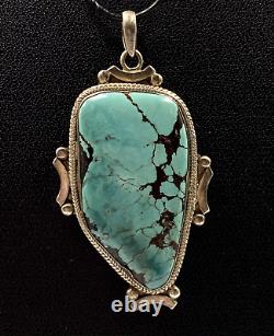 Vintage Navajo Begay turquoise Leaf Sterling Silver large Pendan