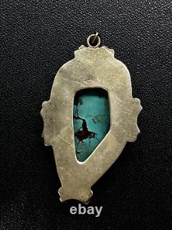 Vintage Navajo Begay turquoise Leaf Sterling Silver large Pendan