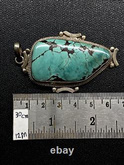 Vintage Navajo Begay turquoise Leaf Sterling Silver large Pendan