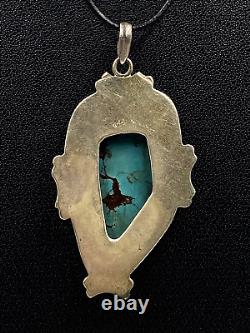 Vintage Navajo Begay turquoise Leaf Sterling Silver large Pendan