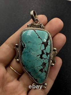 Vintage Navajo Begay turquoise Leaf Sterling Silver large Pendan