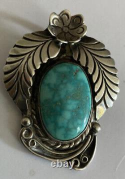 Vintage Navajo Begay turquoise Leaf Sterling Silver large Pendant