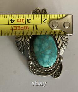 Vintage Navajo Begay turquoise Leaf Sterling Silver large Pendant