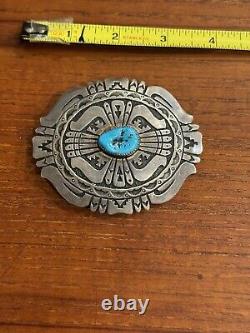 Vintage Navajo Belt Buckle R Singer Silver Turquoise