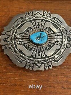 Vintage Navajo Belt Buckle R Singer Silver Turquoise