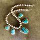 Vintage Navajo Bench Bead Sterling Silver Turquoise Necklace 16.5, circa 1973