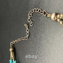 Vintage Navajo Bernice Chavez Buffalo Turquoise Sterling Silver Bib Necklace