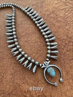 Vintage Navajo Bisbee Turquoise & Sterling Squash Blossom Necklace