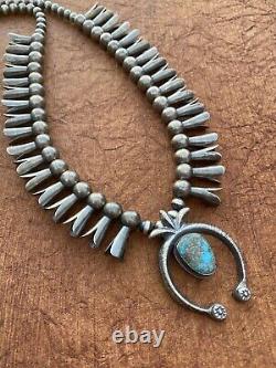 Vintage Navajo Bisbee Turquoise & Sterling Squash Blossom Necklace