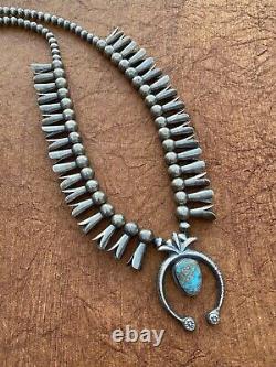 Vintage Navajo Bisbee Turquoise & Sterling Squash Blossom Necklace
