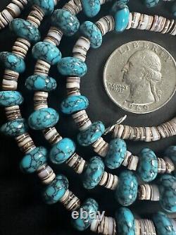 Vintage Navajo Blue Spiderweb Pyrite Turquoise Necklace 32 51g #268