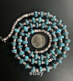 Vintage Navajo Blue Spiderweb Pyrite Turquoise Necklace 32 51g #268