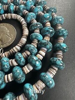 Vintage Navajo Blue Spiderweb Pyrite Turquoise Necklace 32 51g #268