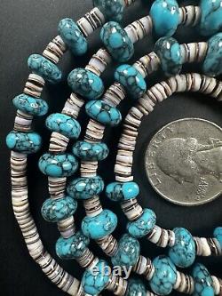 Vintage Navajo Blue Spiderweb Pyrite Turquoise Necklace 32 51g #268