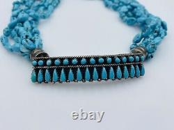 Vintage Navajo Blue Turquoise Beaded Sterling Silver Choker Necklace