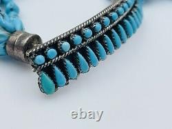 Vintage Navajo Blue Turquoise Beaded Sterling Silver Choker Necklace