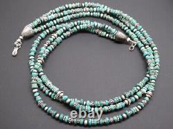 Vintage Navajo Blue Turquoise Gemstone Sterling 925 Three Strand Necklace 20