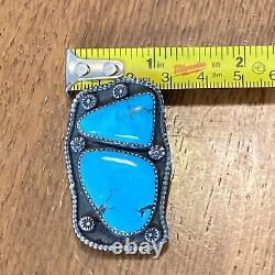Vintage Navajo Bolo High Grade Turquoise Sterling Silver Signed C. C. 1960s-70s D
